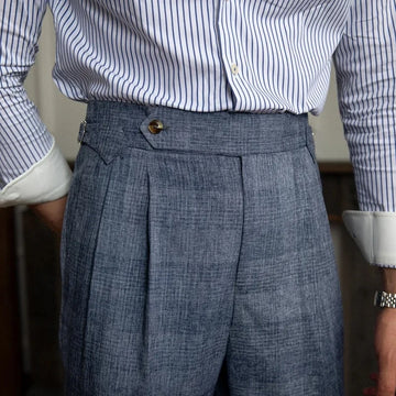 83.99Aidase Trousers for Men Gray Navy Plaid Material High Waist Tweed Vintage Casual Straight Pants Formal Men's Clothing Business Pants aidase-shop